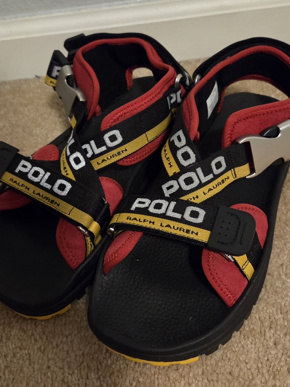 Polo by Ralph Lauren Black, Red & Yellow Logo Strap Sport Sandals